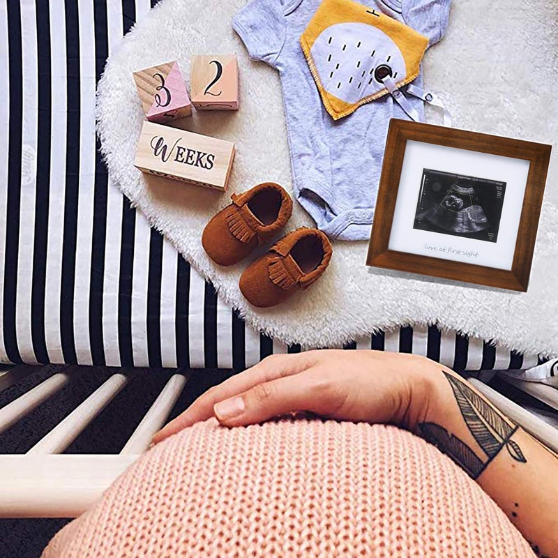 IHEIPYE Baby Sonogram Photo Frame - 1st ultrasound picture frame - Idea Gift for Expecting Parents,Baby Shower, Gender Reveal Party,Baby Nursery Decor (brown, silver text) - Image 3